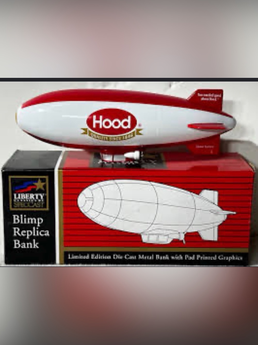 ❤️✈️  NEW in BOX Vintage Hood Blimp Die Cast Metal Replica Bank ✈️❤️